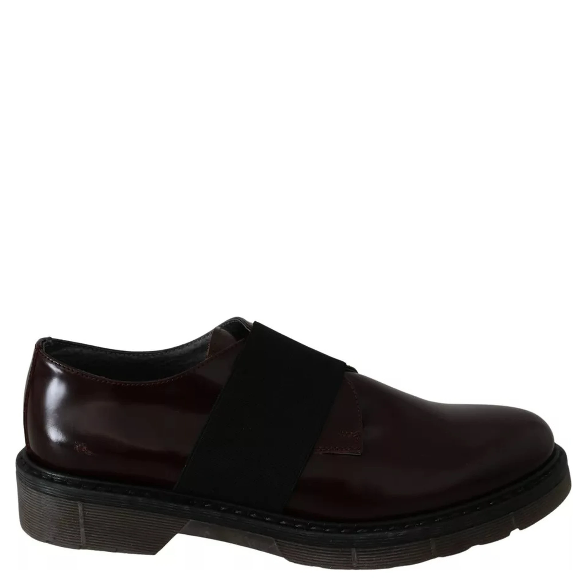 Dark Brown Leather Elastic Strap Shoes