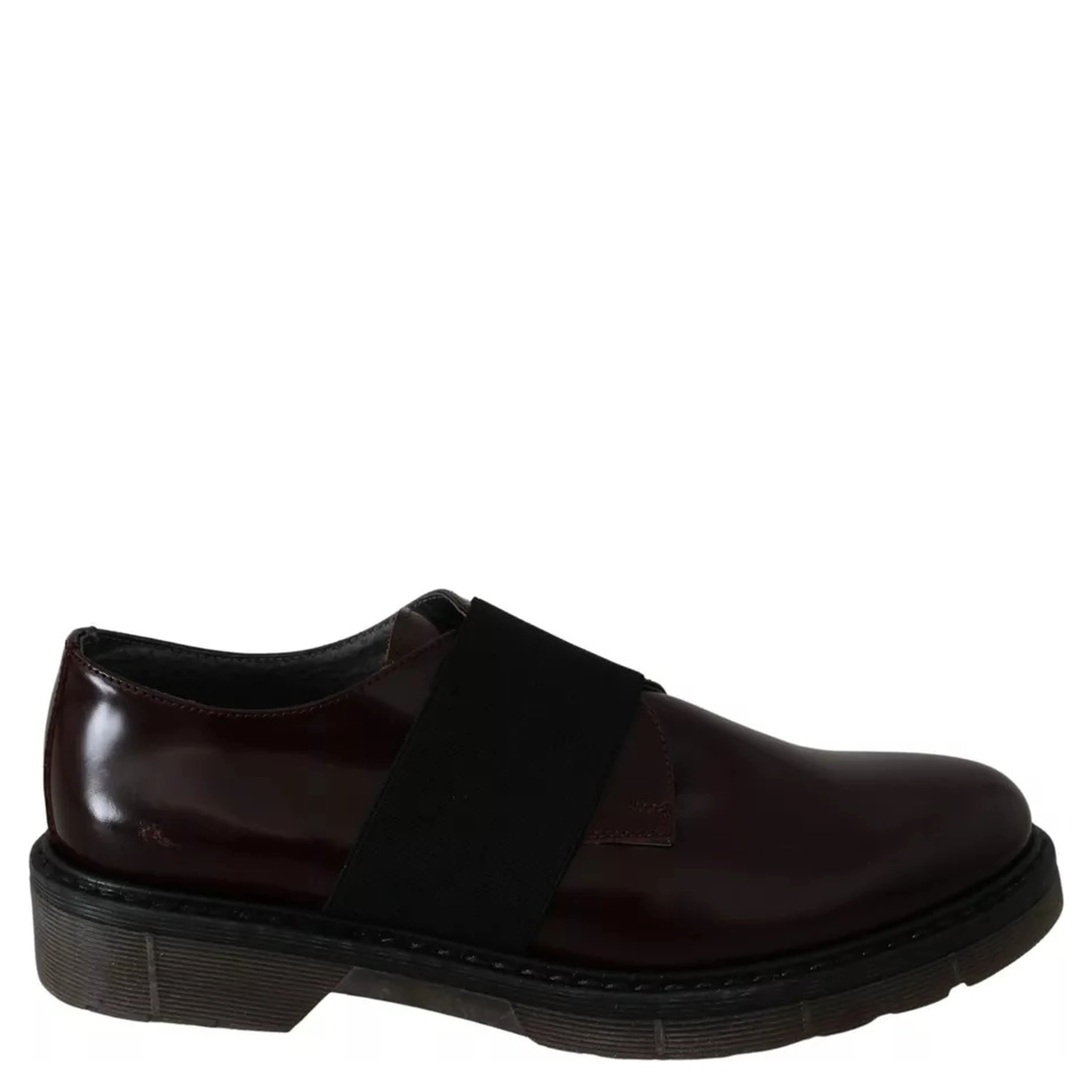 Dark Brown Leather Elastic Strap Shoes