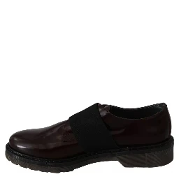 Dark Brown Leather Elastic Strap Shoes