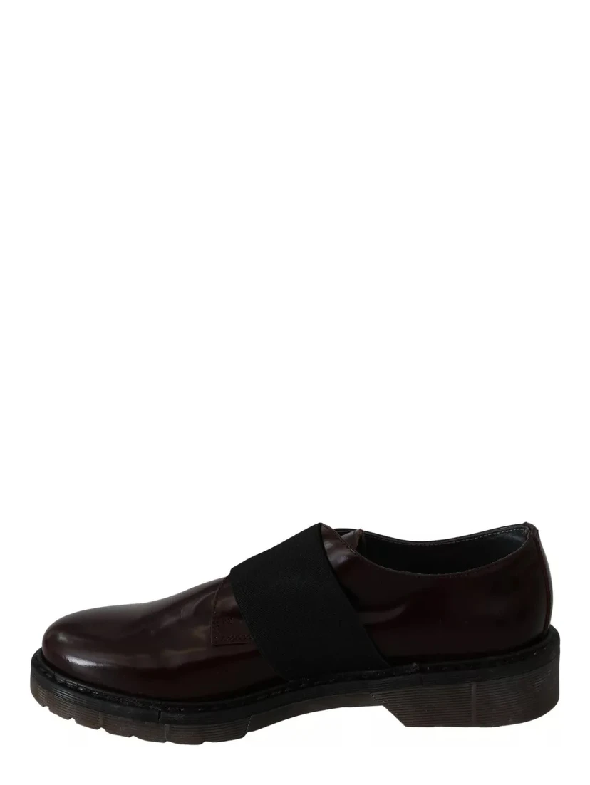Dark Brown Leather Elastic Strap Shoes