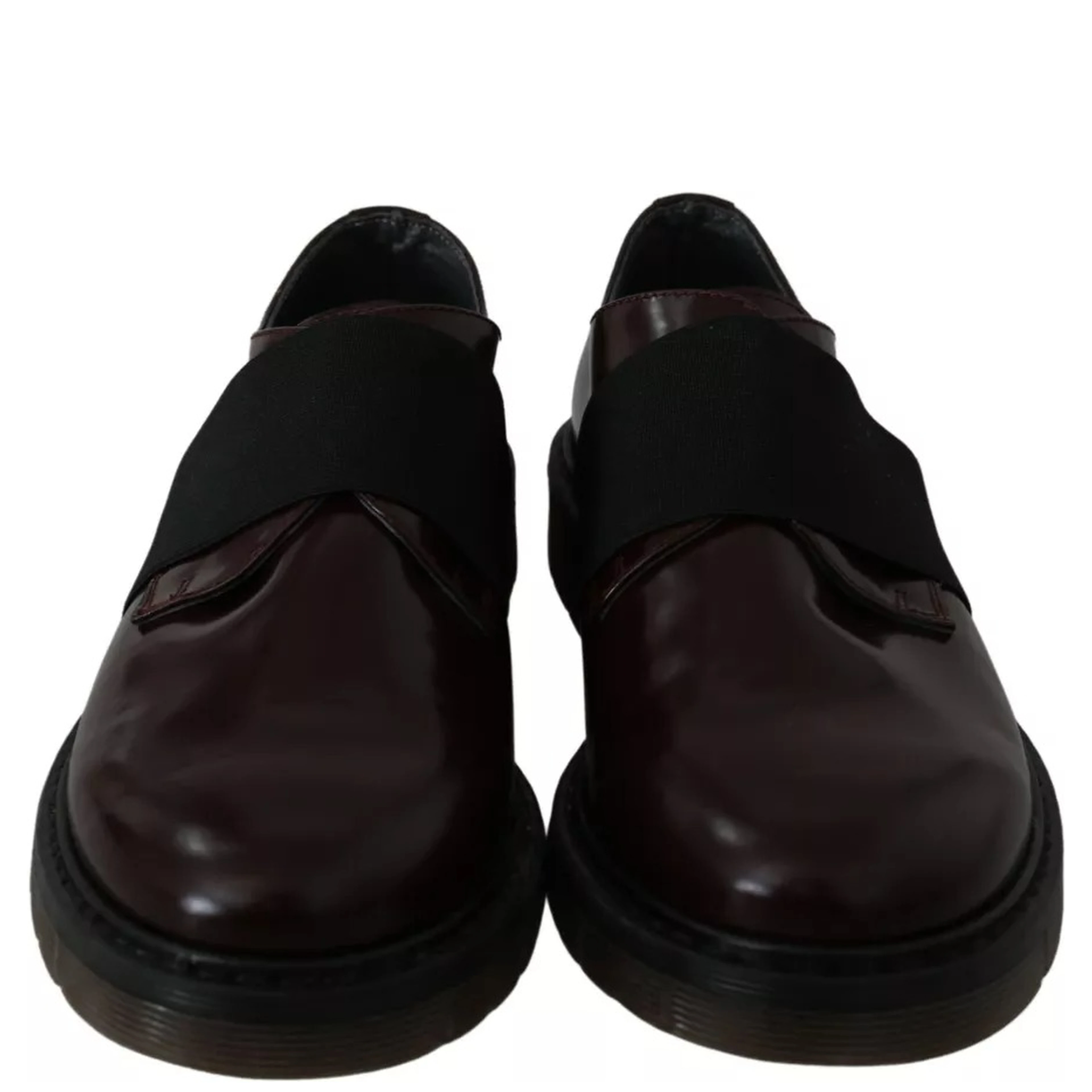 Dark Brown Leather Elastic Strap Shoes