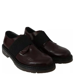 Dark Brown Leather Elastic Strap Shoes