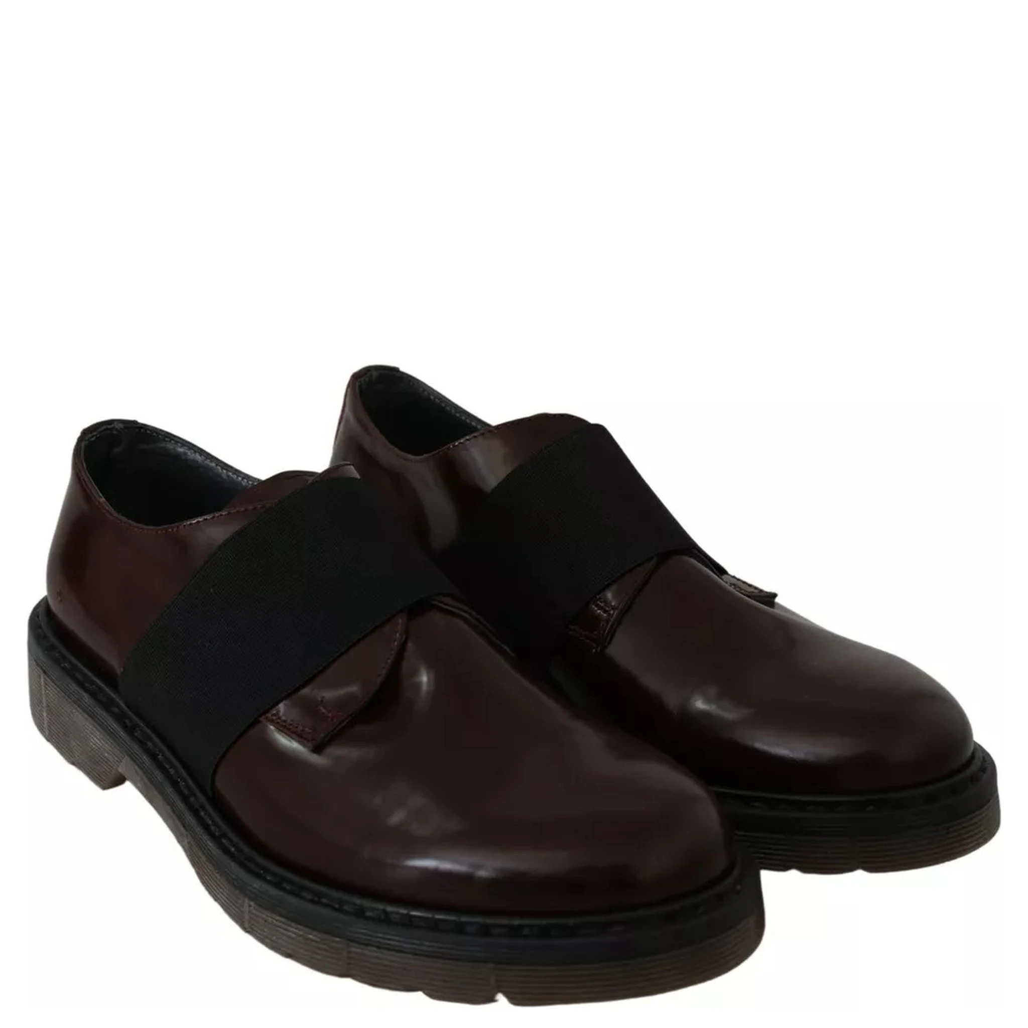 Dark Brown Leather Elastic Strap Shoes