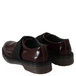 Dark Brown Leather Elastic Strap Shoes