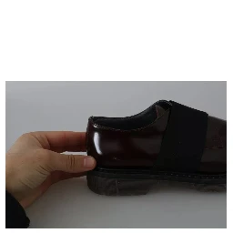 Dark Brown Leather Elastic Strap Shoes