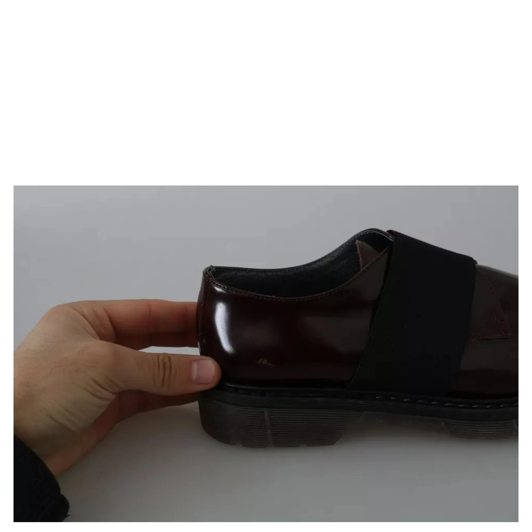Dark Brown Leather Elastic Strap Shoes