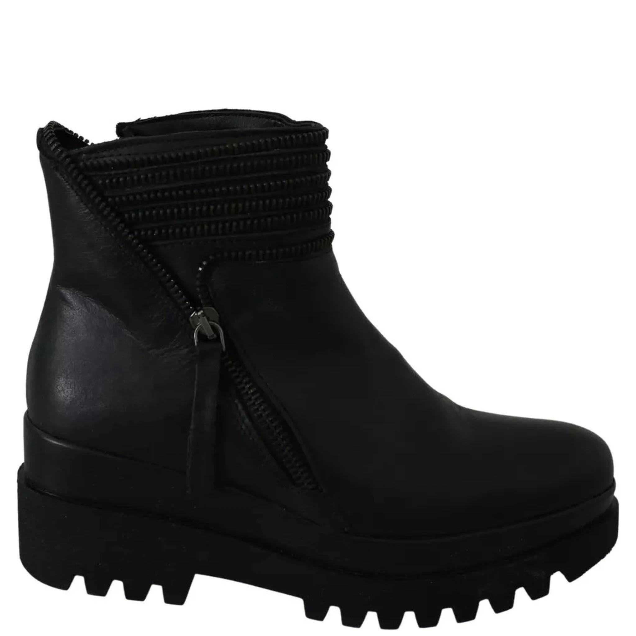 Black Leather Zipper Ankle Boots Shoes