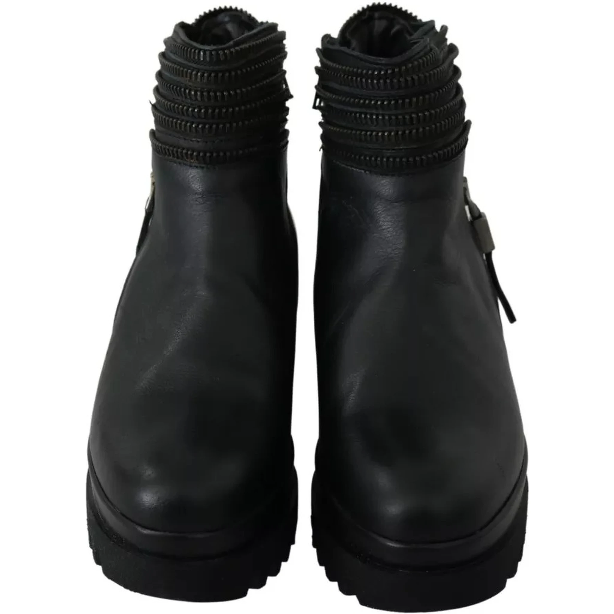 Black Leather Zipper Ankle Boots Shoes