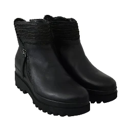 Black Leather Zipper Ankle Boots Shoes