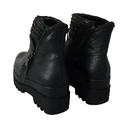 Black Leather Zipper Ankle Boots Shoes