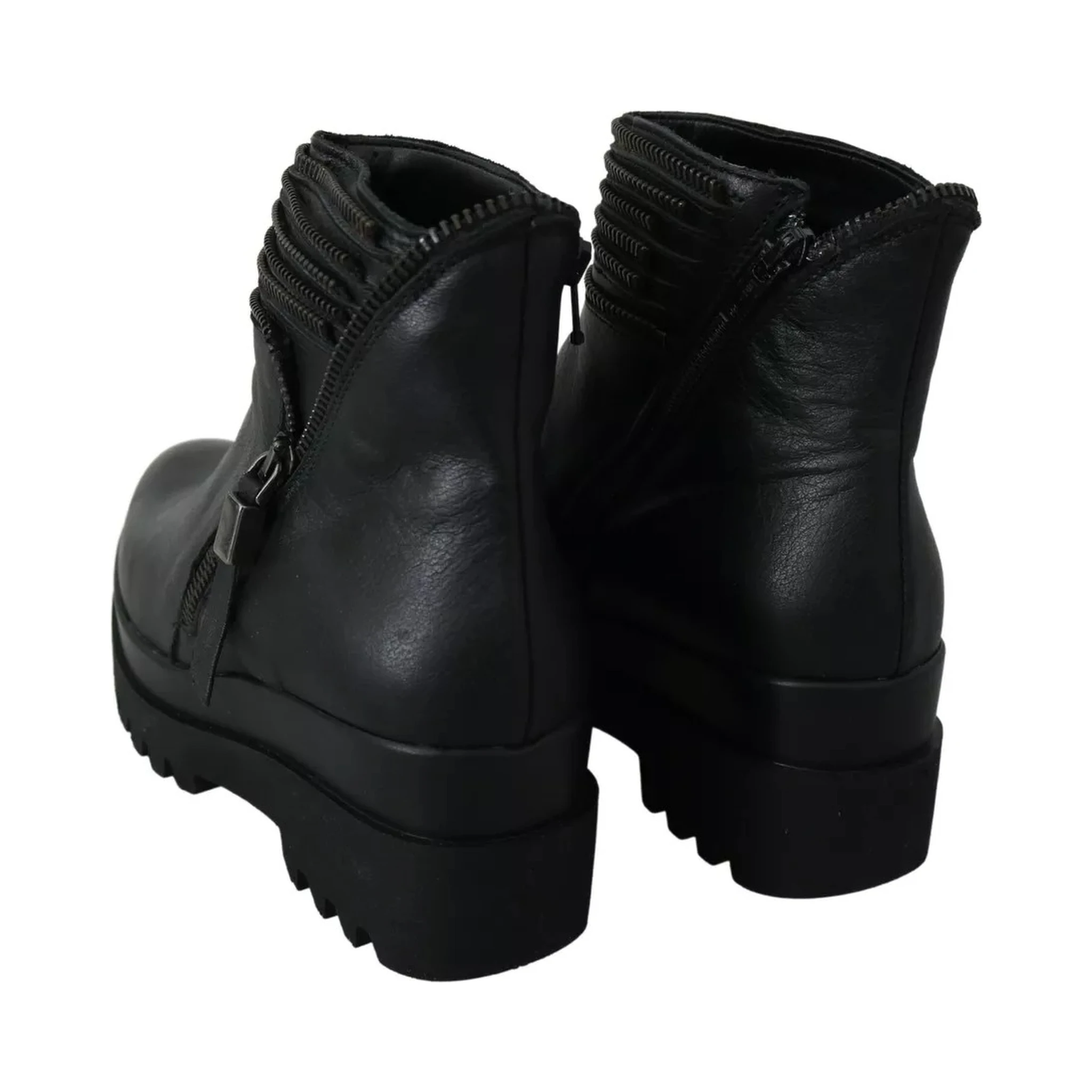 Black Leather Zipper Ankle Boots Shoes