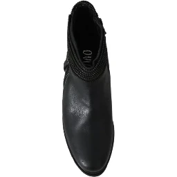 Black Leather Zipper Ankle Boots Shoes