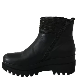 Black Leather Zipper Ankle Boots Shoes