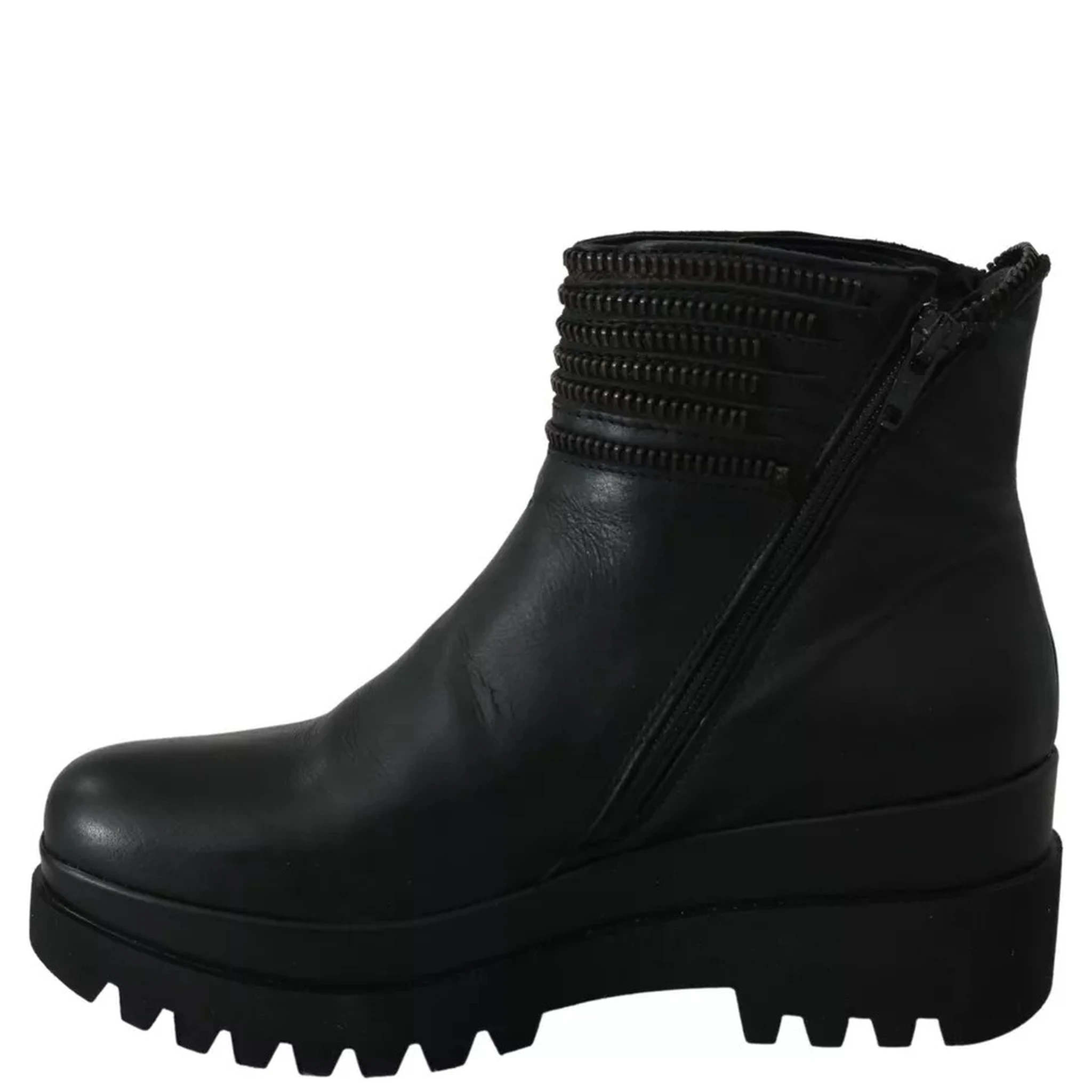 Black Leather Zipper Ankle Boots Shoes