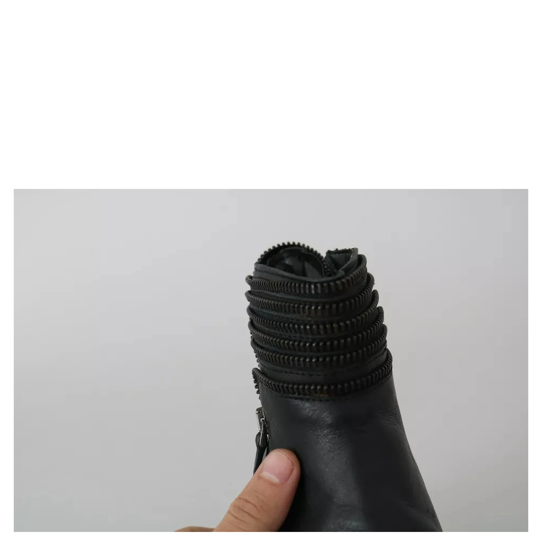 Black Leather Zipper Ankle Boots Shoes