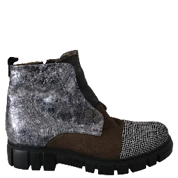 Multicolor Leather Suede Zipper Ankle Boots Shoes