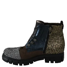 Multicolor Leather Suede Zipper Ankle Boots Shoes