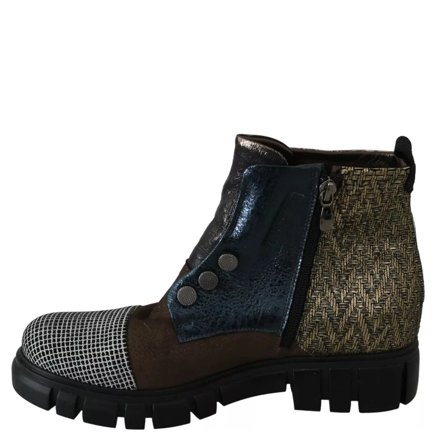Multicolor Leather Suede Zipper Ankle Boots Shoes