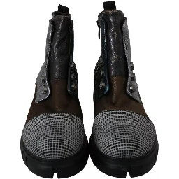 Multicolor Leather Suede Zipper Ankle Boots Shoes