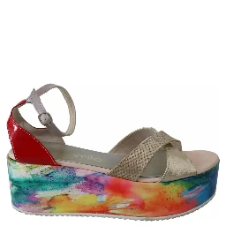 Multicolor Leather Ankle Strap Wedge Heel Sandals Shoes