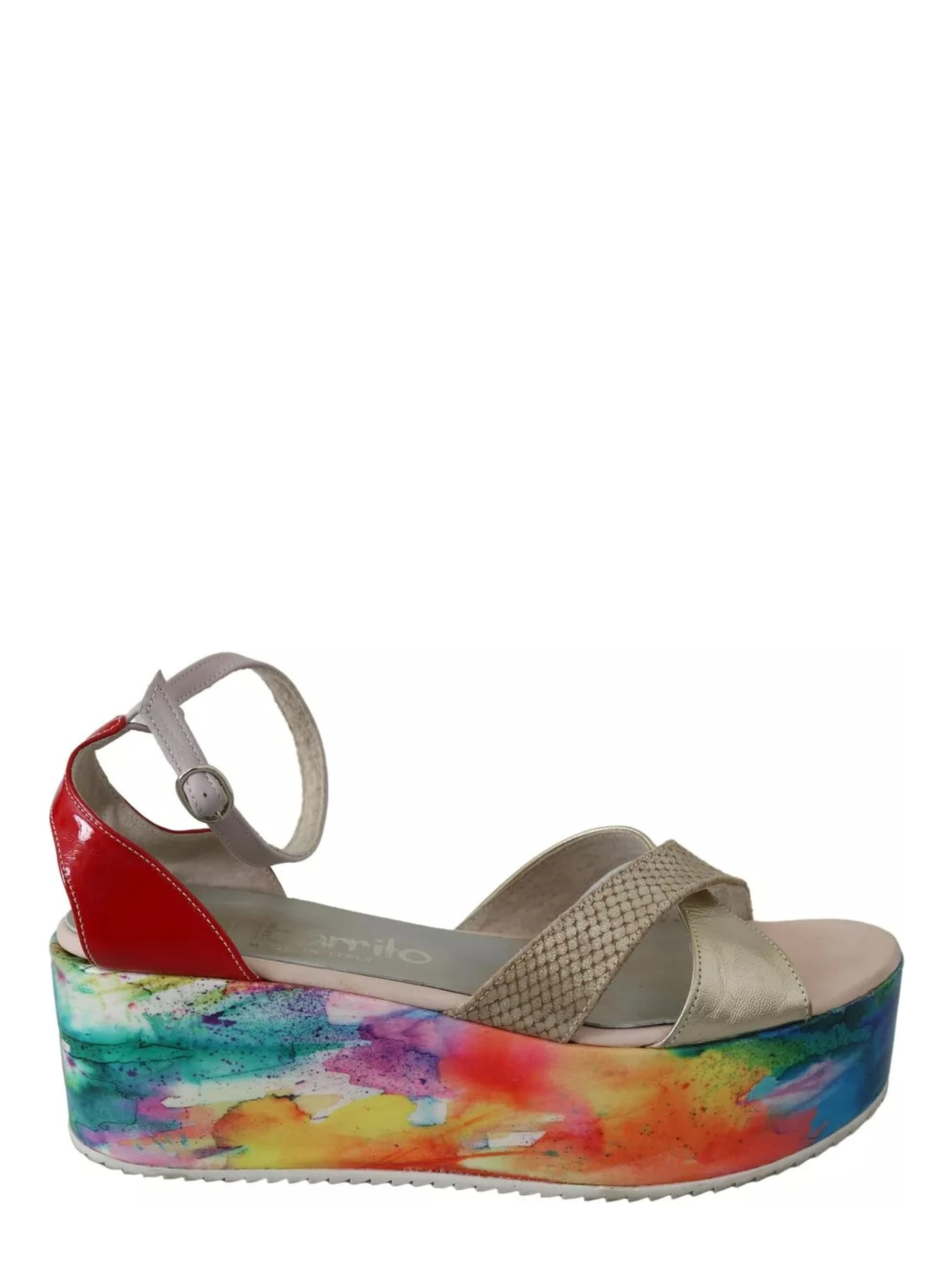 Multicolor Leather Ankle Strap Wedge Heel Sandals Shoes