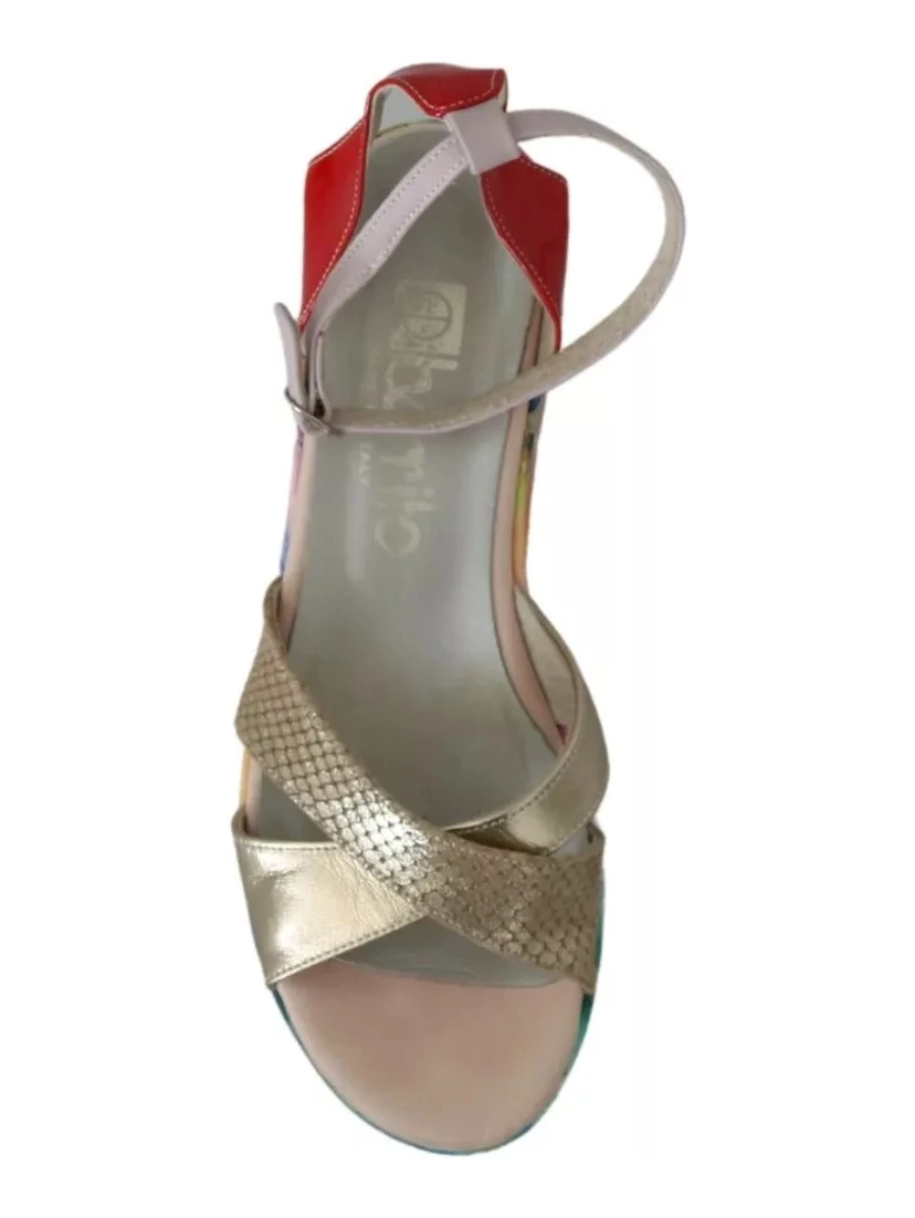 Multicolor Leather Ankle Strap Wedge Heel Sandals Shoes