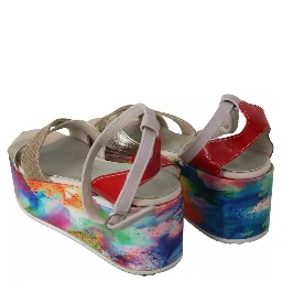 Multicolor Leather Ankle Strap Wedge Heel Sandals Shoes