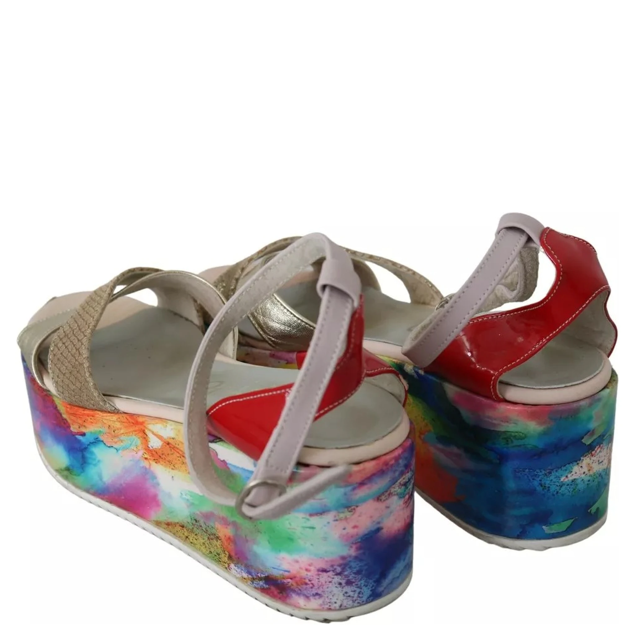 Multicolor Leather Ankle Strap Wedge Heel Sandals Shoes