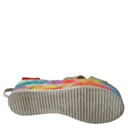 Multicolor Leather Ankle Strap Wedge Heel Sandals Shoes