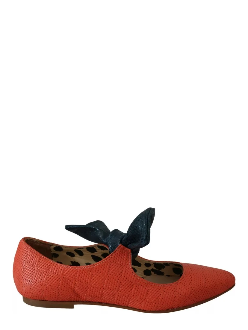 Orange Leather Bow Slip-on Loafers Ballet Flat Shoes