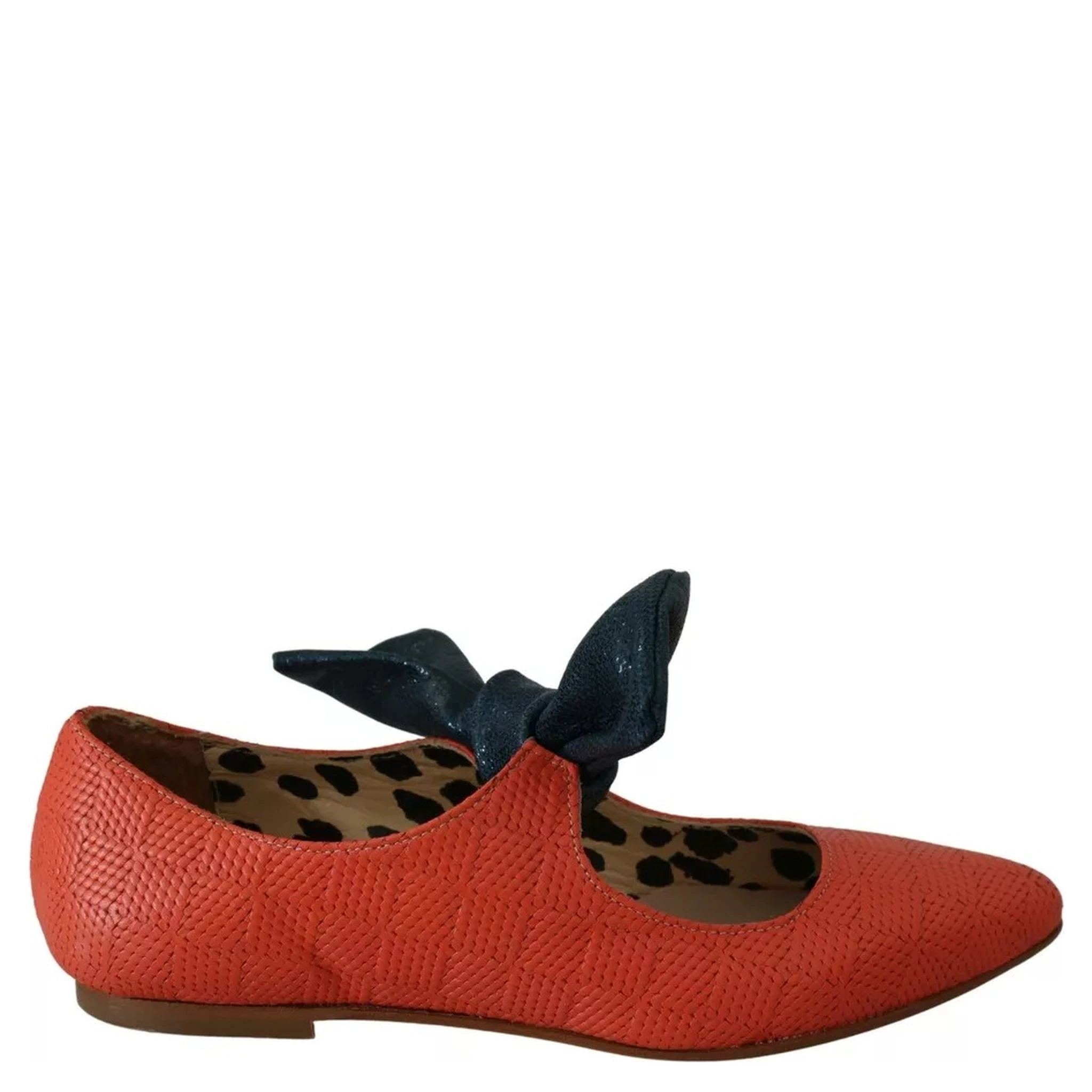 Orange Leather Bow Slip-on Loafers Ballet Flat Shoes