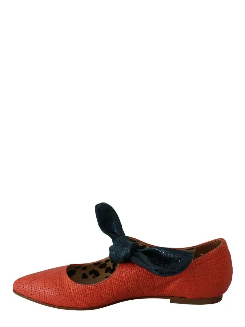 Orange Leather Bow Slip-on Loafers Ballet Flat Shoes
