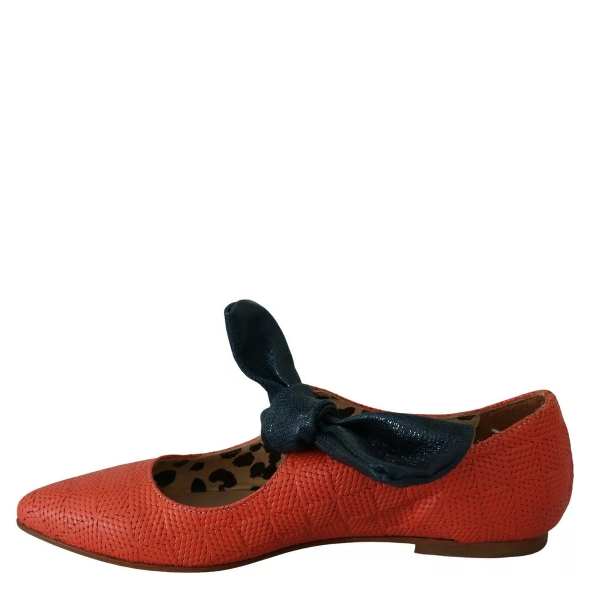 Orange Leather Bow Slip-on Loafers Ballet Flat Shoes