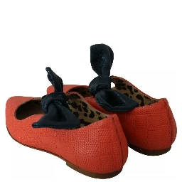 Orange Leather Bow Slip-on Loafers Ballet Flat Shoes