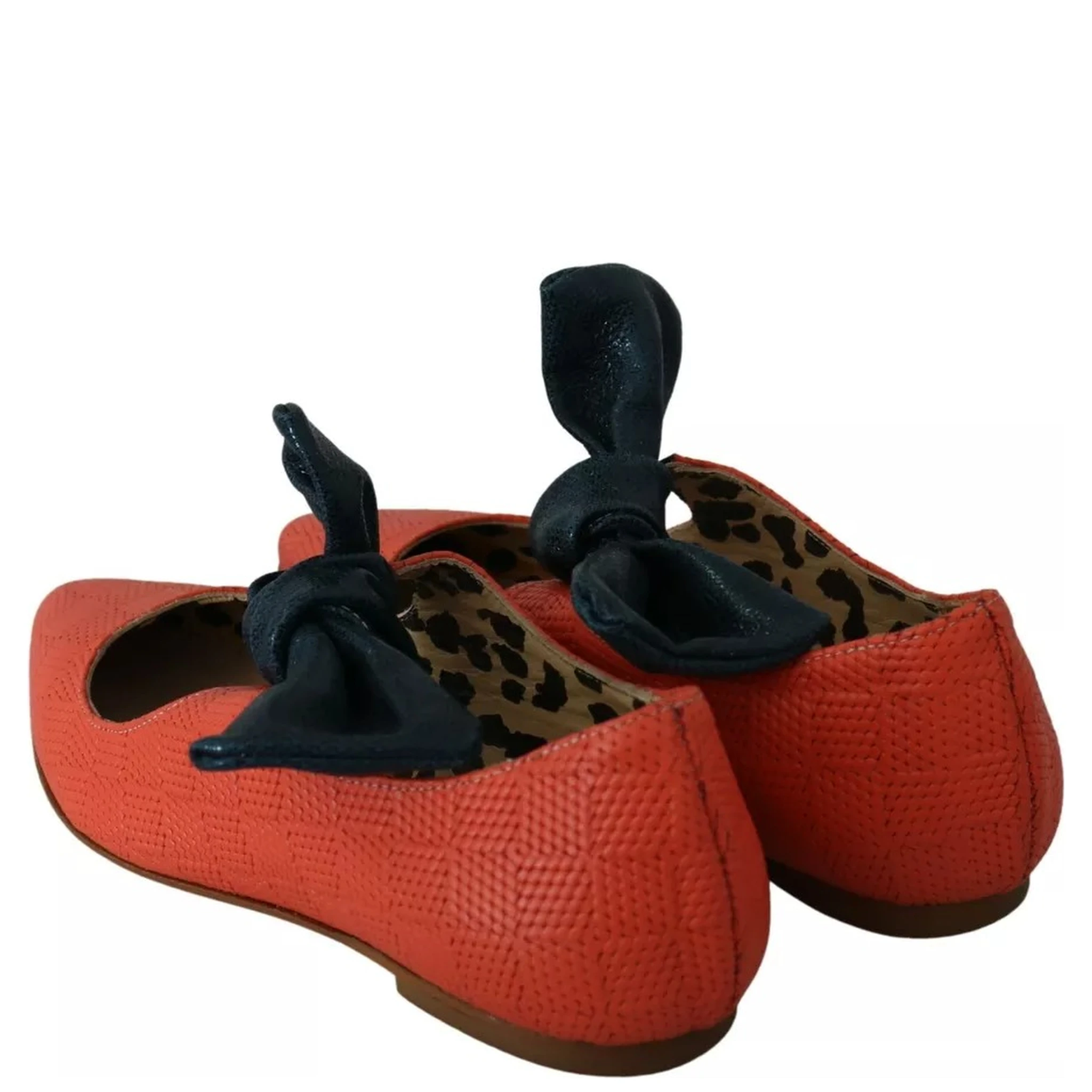 Orange Leather Bow Slip-on Loafers Ballet Flat Shoes