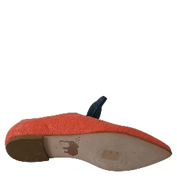 Orange Leather Bow Slip-on Loafers Ballet Flat Shoes