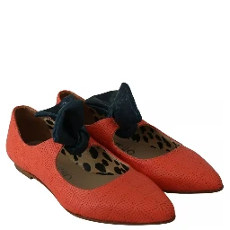 Orange Leather Bow Slip-on Loafers Ballet Flat Shoes