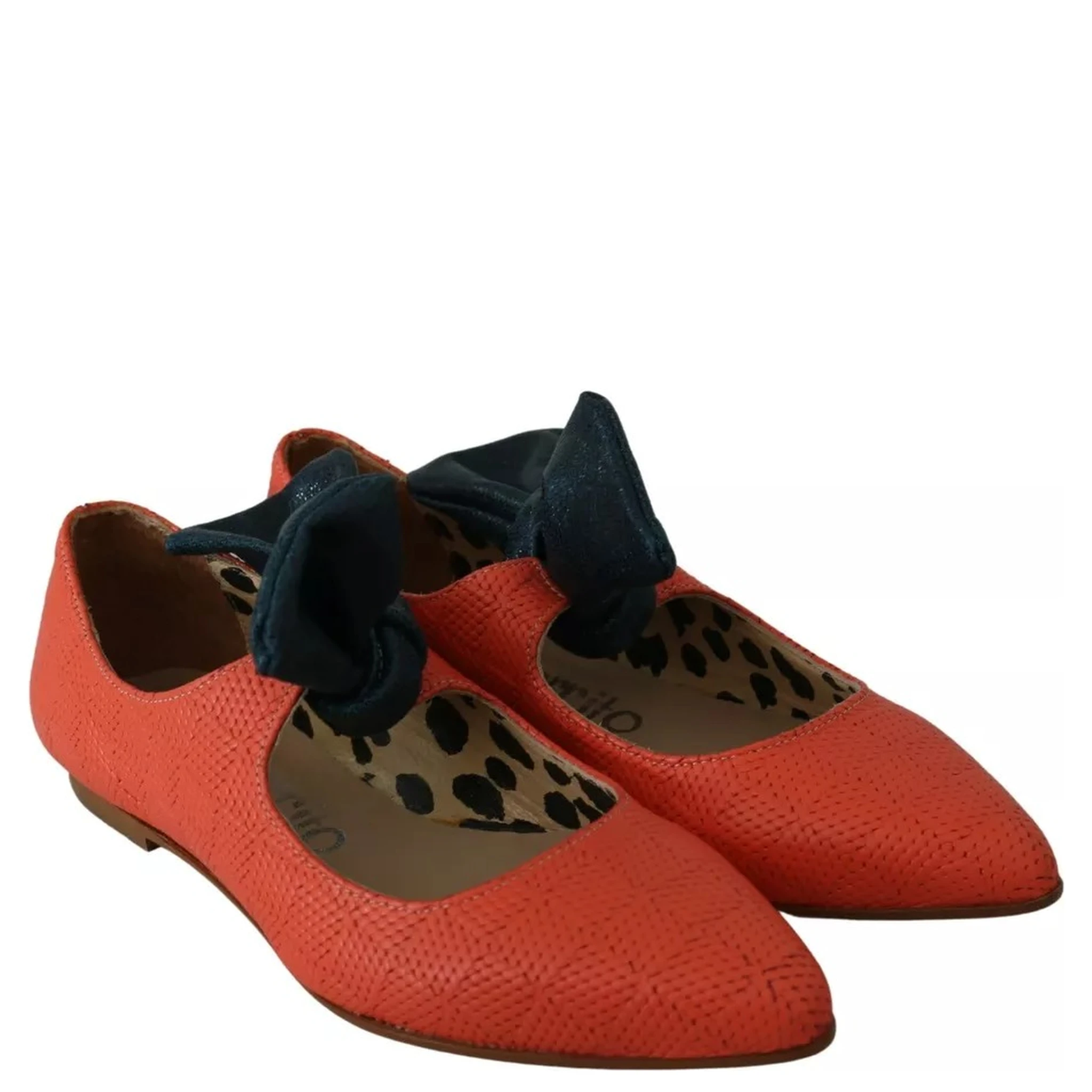 Orange Leather Bow Slip-on Loafers Ballet Flat Shoes
