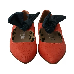 Orange Leather Bow Slip-on Loafers Ballet Flat Shoes