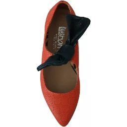 Orange Leather Bow Slip-on Loafers Ballet Flat Shoes