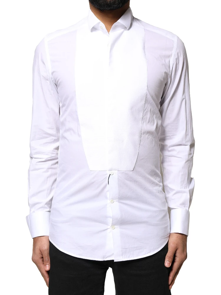 White GOLD CottonPoplin Bib Formal Dress Shirt
