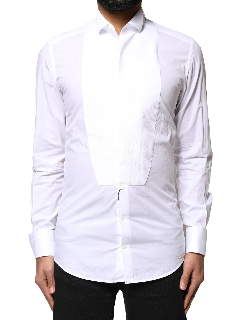 White GOLD CottonPoplin Bib Formal Dress Shirt