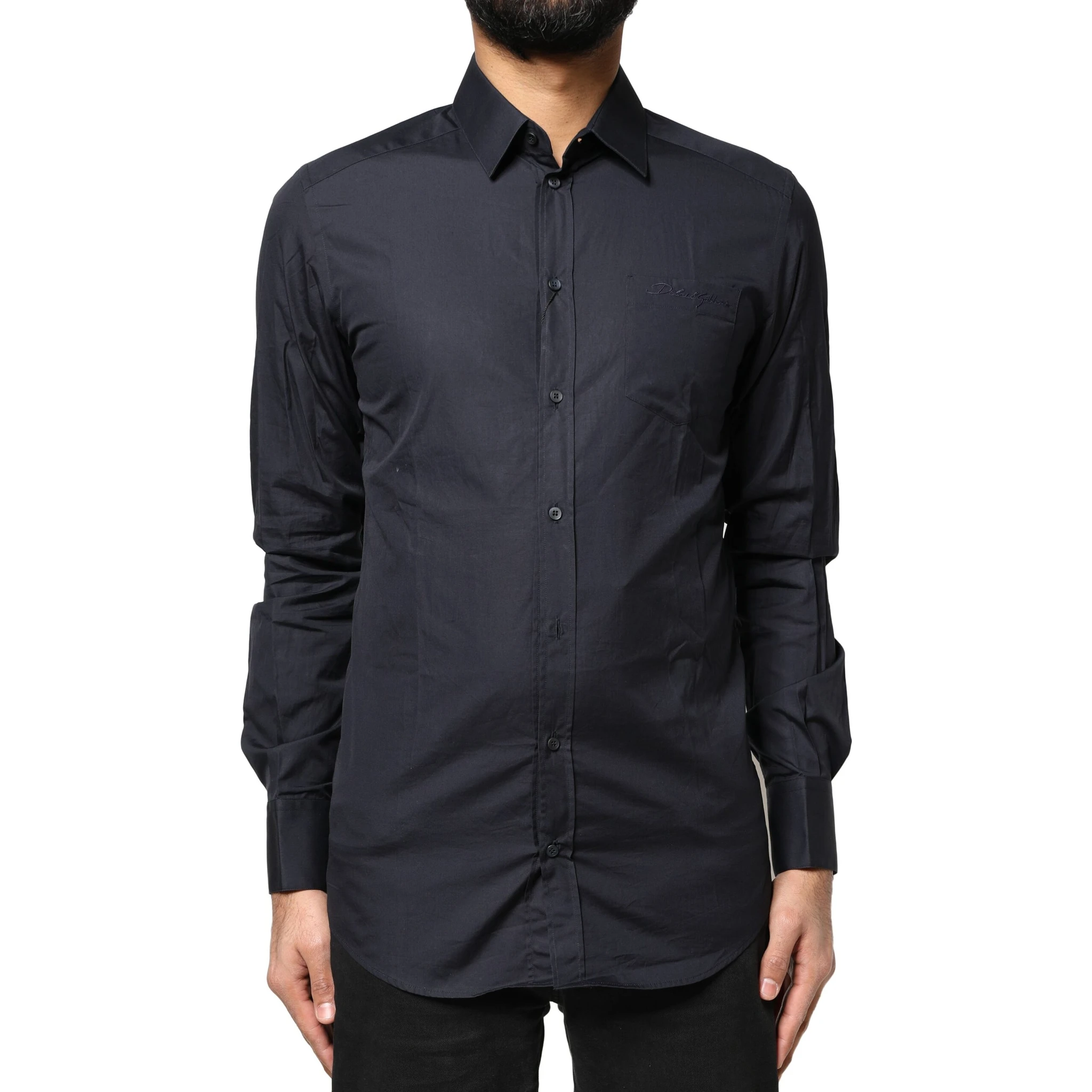 Dark Blue GOLD Cotton Long Sleeves Dress Shirt