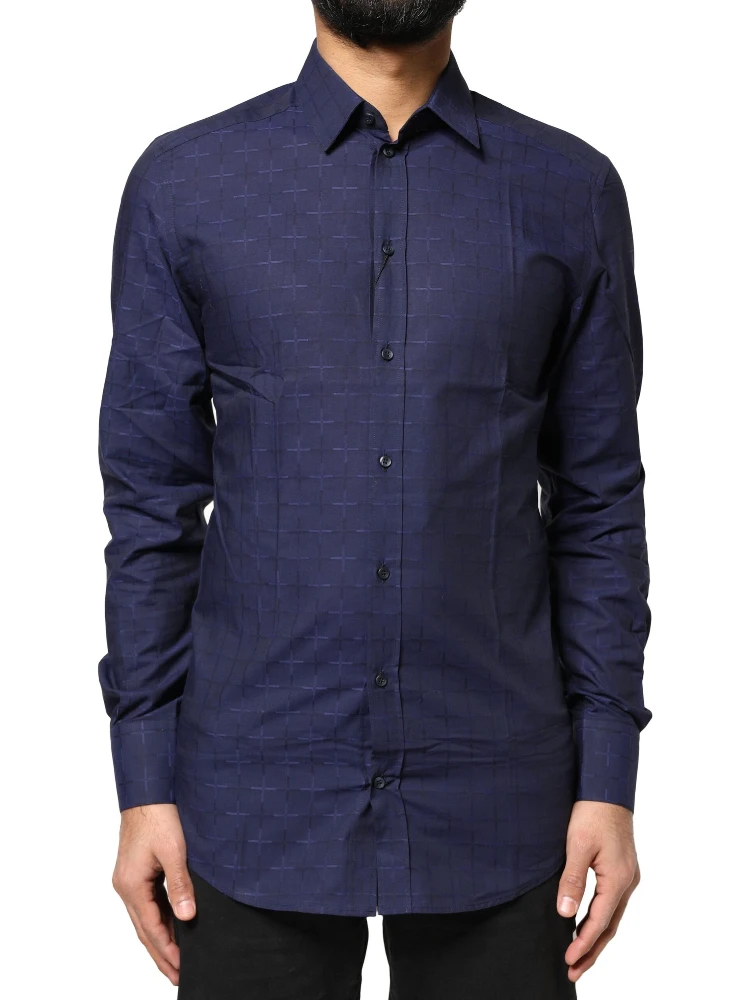 Blue Check Tartan GOLD Formal Dress Shirt