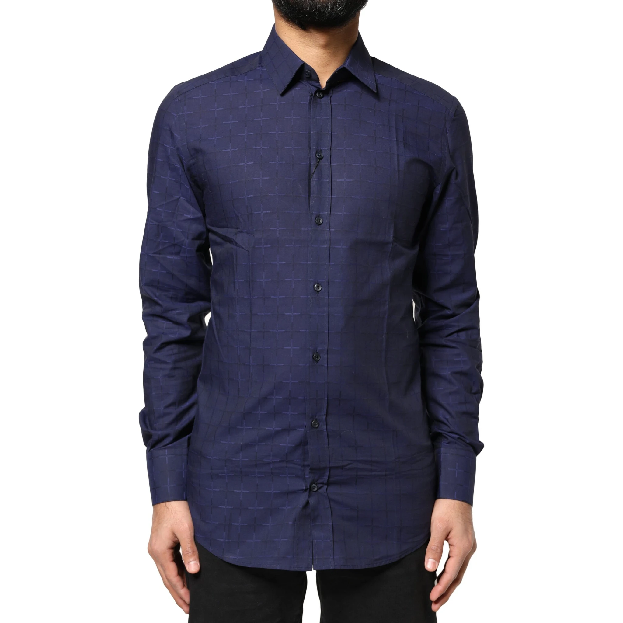 Blue Check Tartan GOLD Formal Dress Shirt