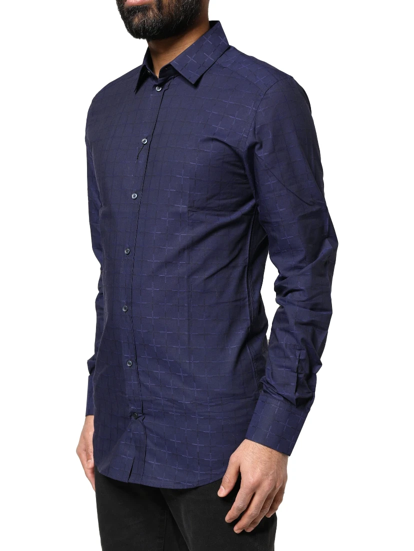 Blue Check Tartan GOLD Formal Dress Shirt