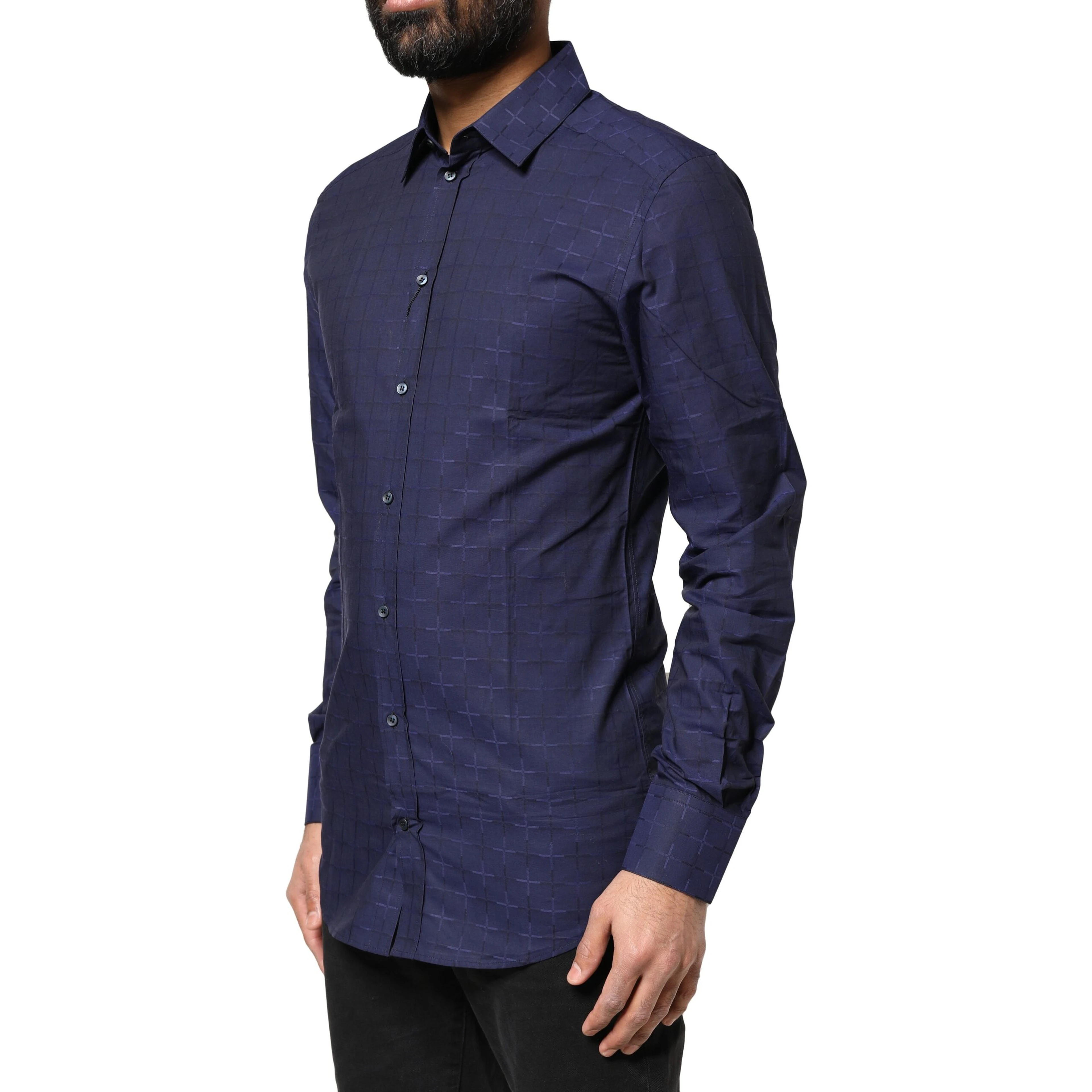 Blue Check Tartan GOLD Formal Dress Shirt