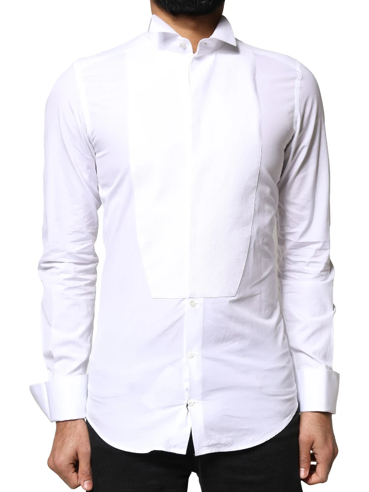 White GOLD Cotton Poplin Bib Formal Men Dress Shirt