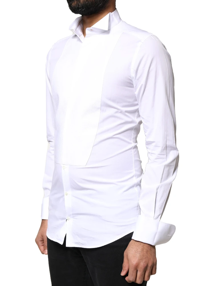 White GOLD Cotton Poplin Bib Formal Men Dress Shirt alternative