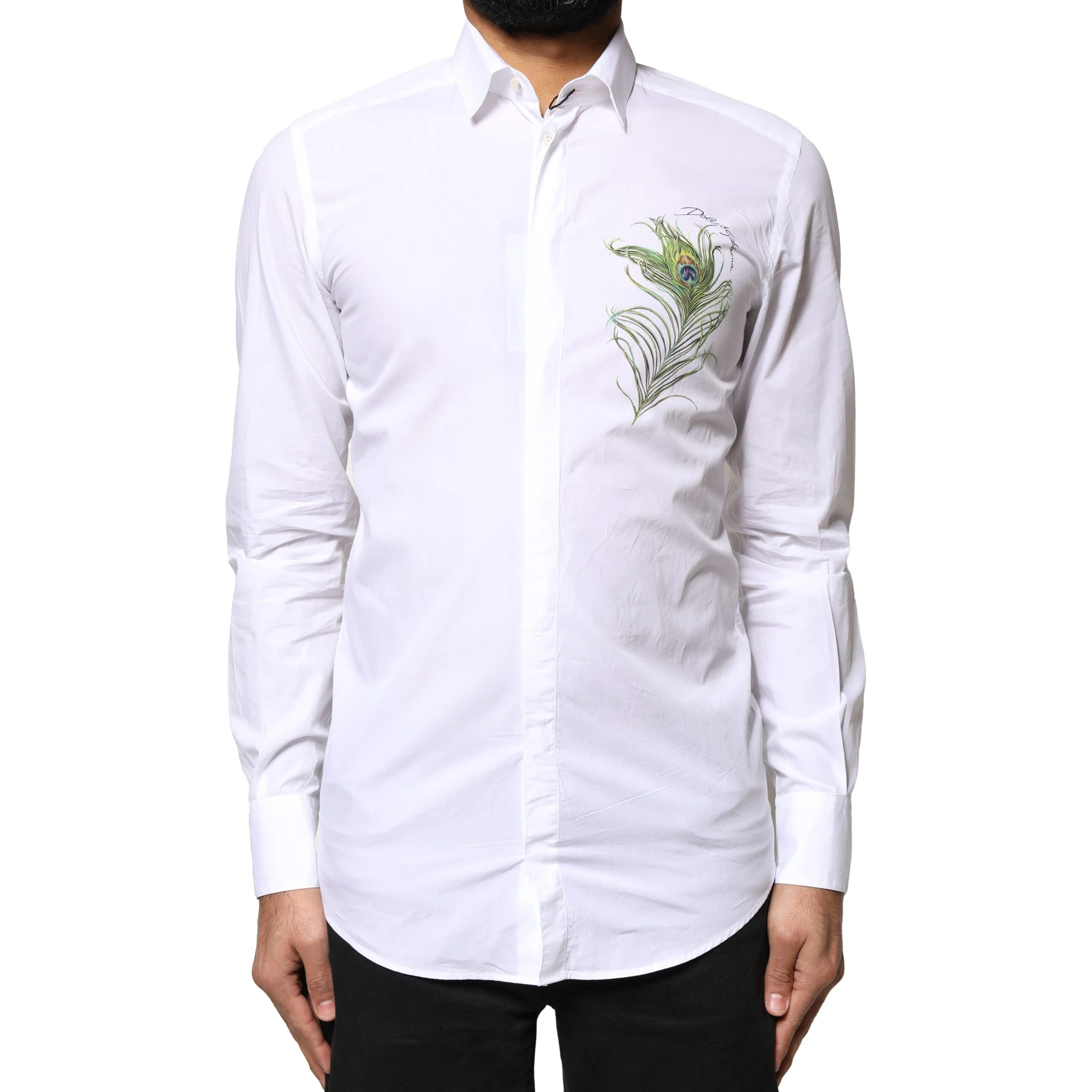 White Cotton Peacock Feather GOLD Formal Shirt